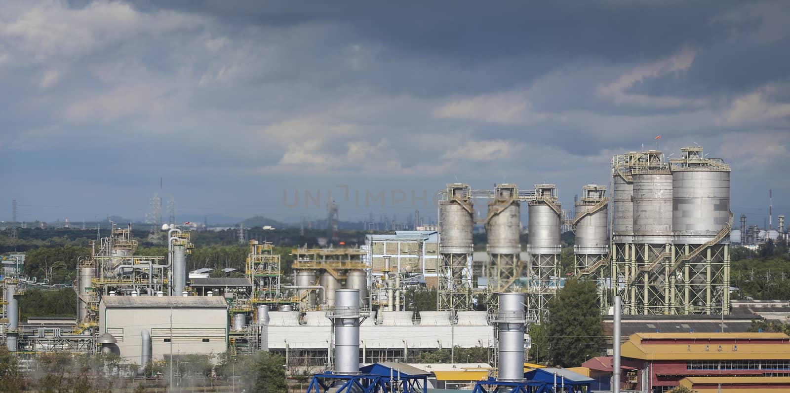 View of refinery industrial factory with cioud sky