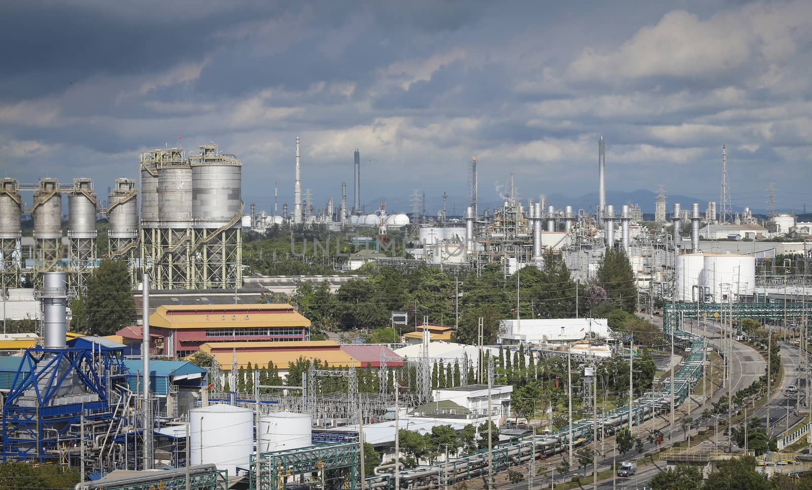 View of refinery industrial factory with cioud sky
