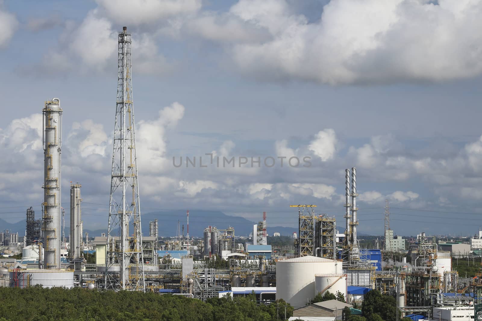 View of refinery industrial factory with cioud sky