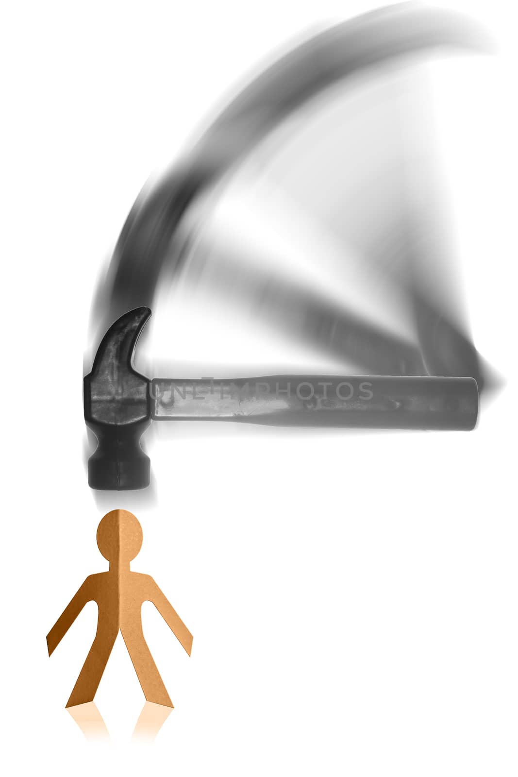 hammer hitting a Paper Man, with motion blur