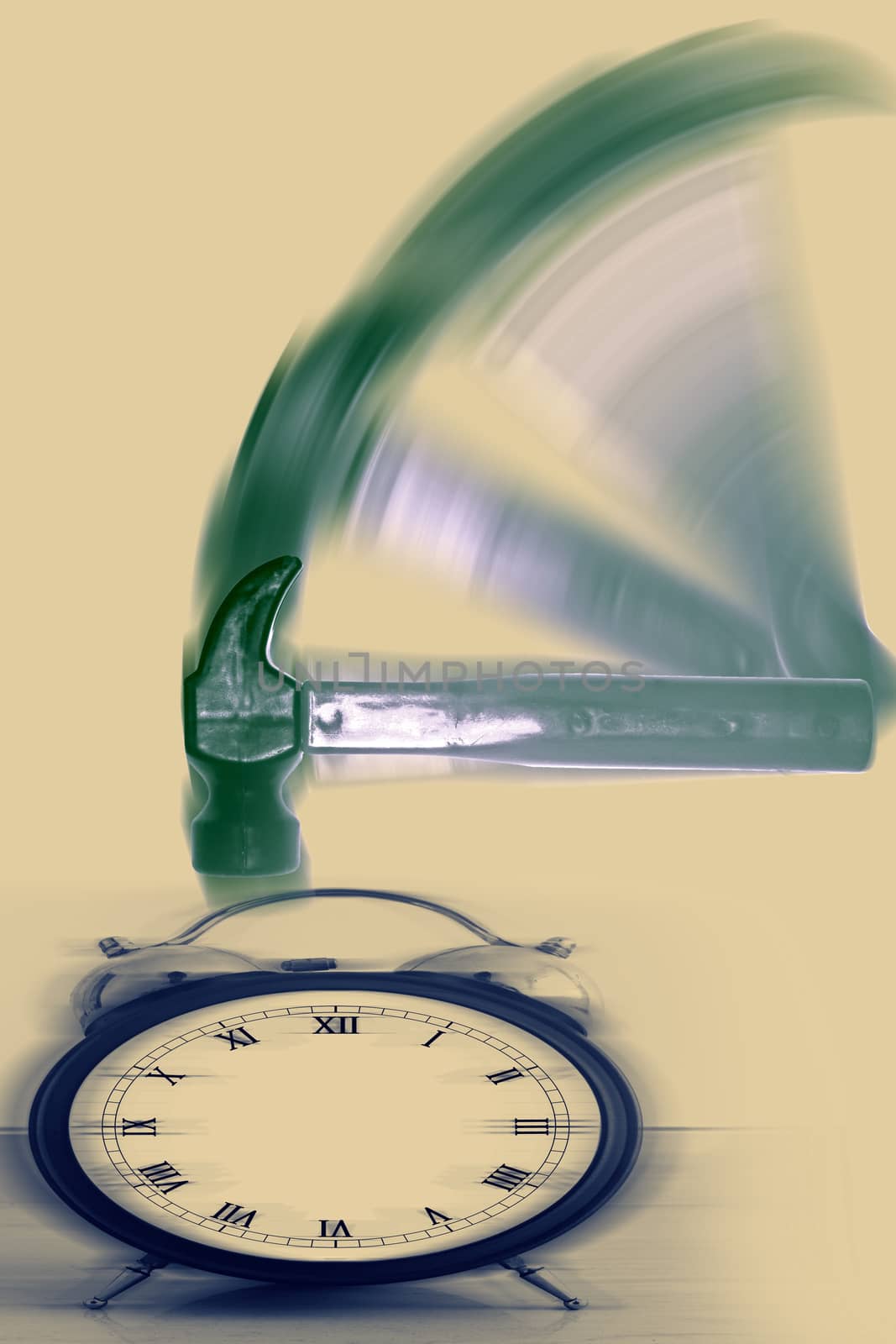 Hammer hitting Alarm Clock with motion blur