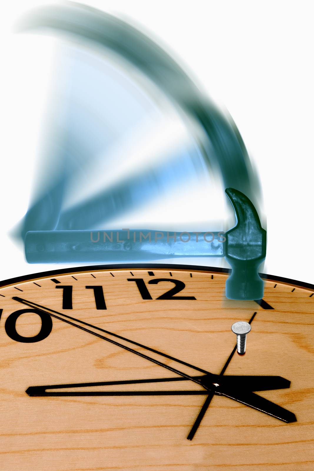 Hammer Hitting Nail in Clock with Motion Blur, Concept by yands