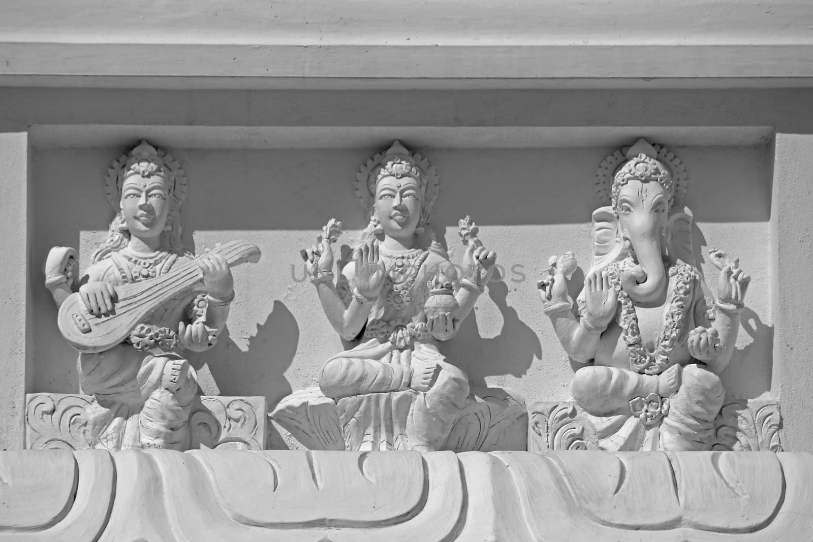 Statues of Lord Saraswati, Lord Laxmi and Lord Ganesha at Shrinath Mhaskoba Temple, Kodit, Sasvad, Maharashtra, India