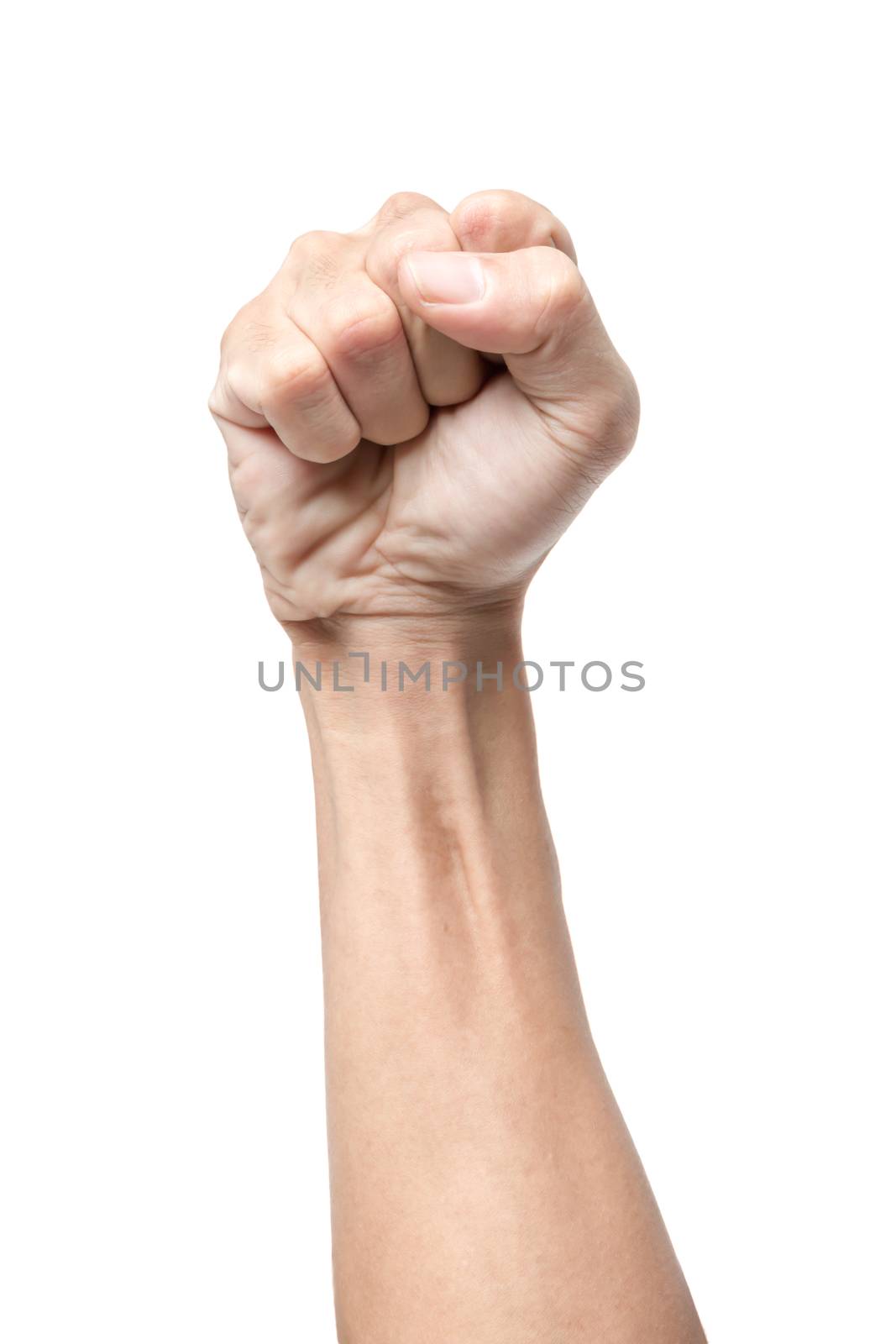 Male clenched fist, isolated on a white background