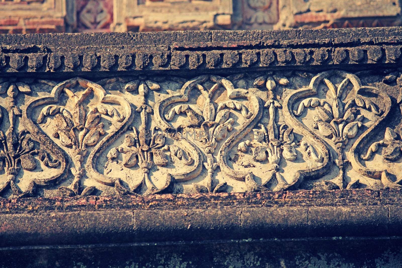 Floral Stone carving at Sangameshwar Temple near Saswad, Maharashtra, India