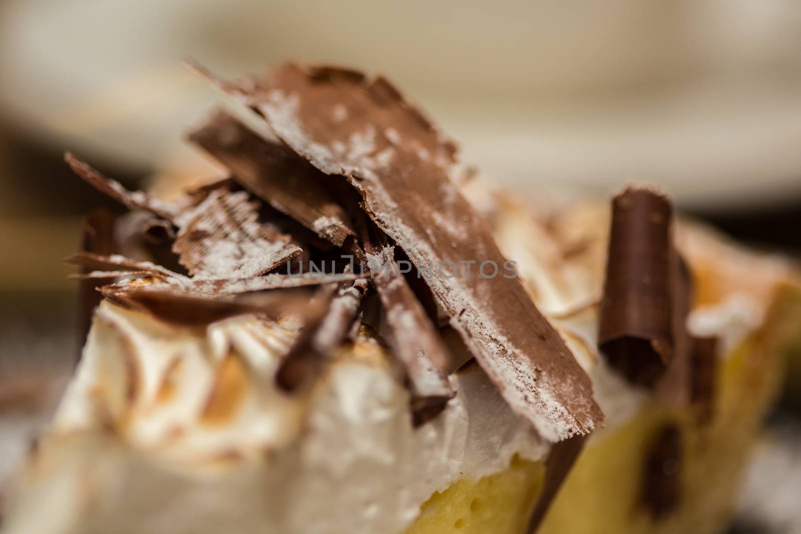 Cheesecake with Chocolate, baked to perfection. On plate with terracotta background. 