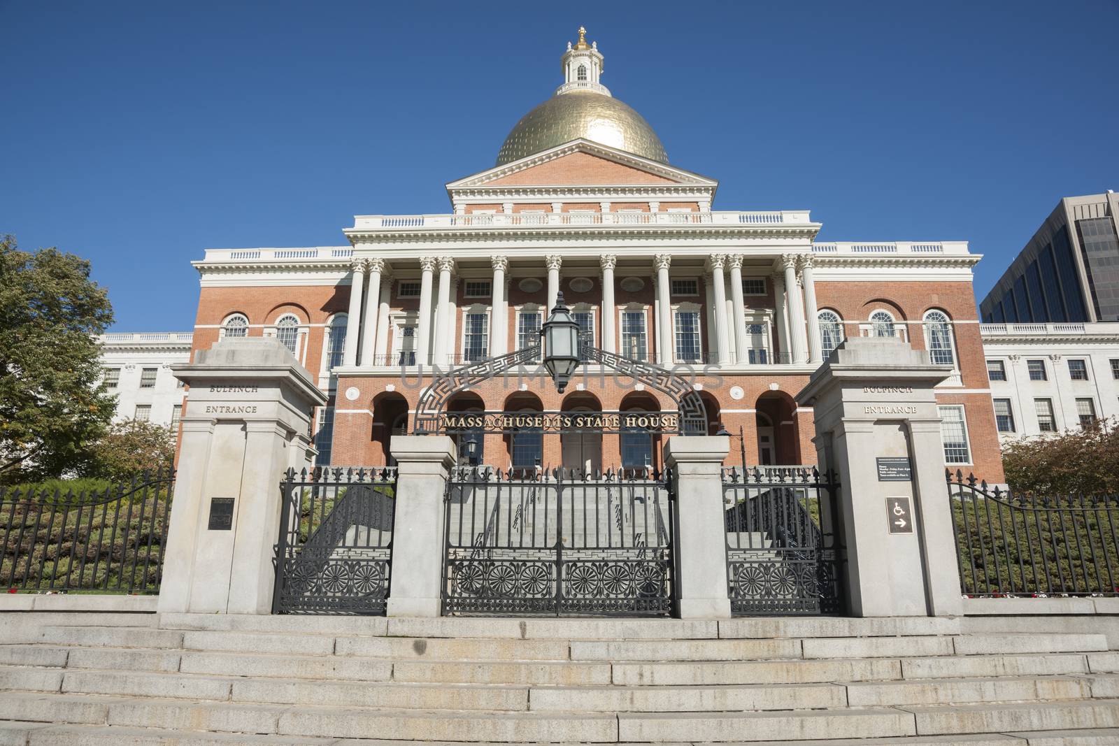 Massachusetts State House is the state capitol and house of government of the state of Massachusetts, the Bullfinch Entrance gate. by brians101