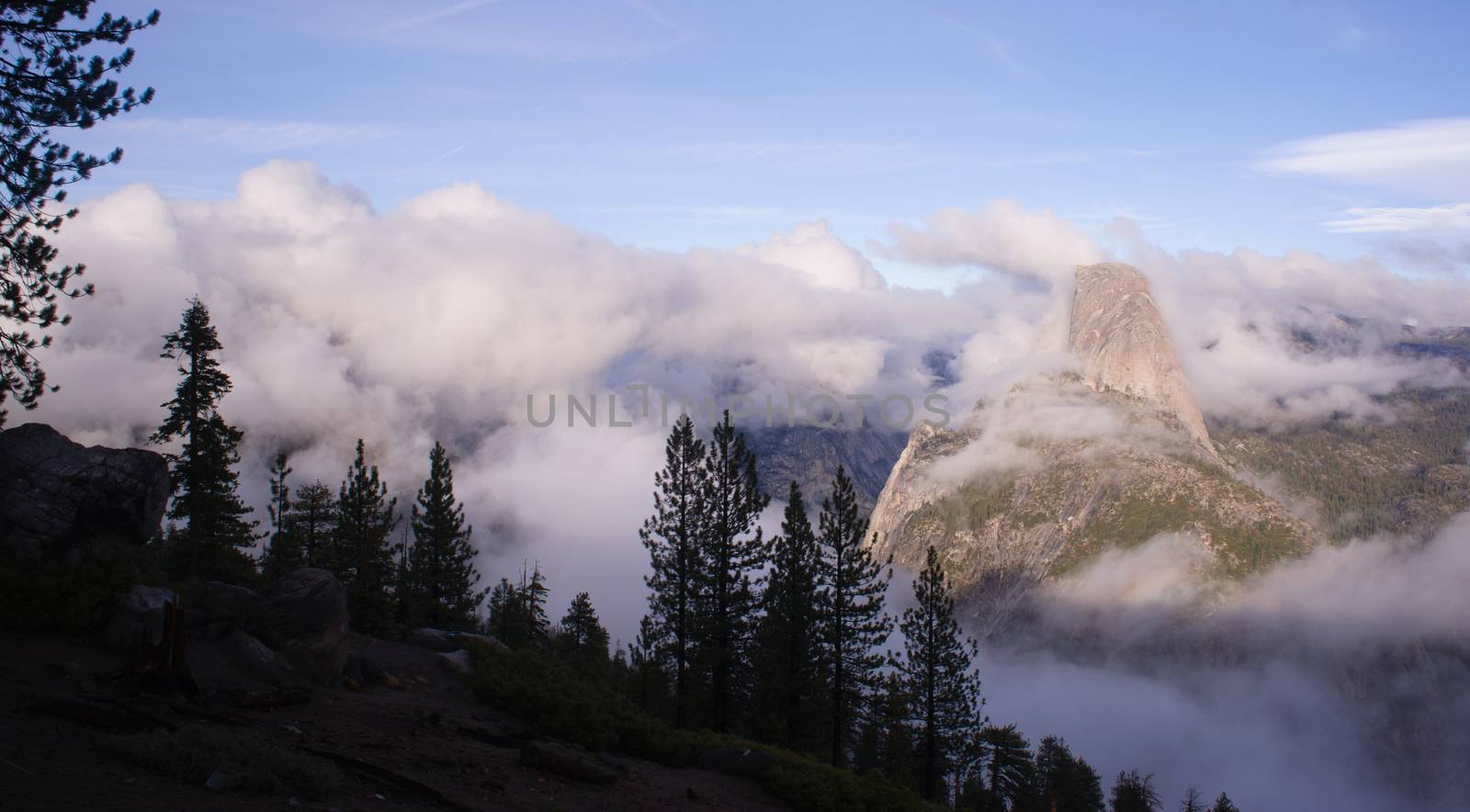 The clouds are moving in on the view from Glacier Point