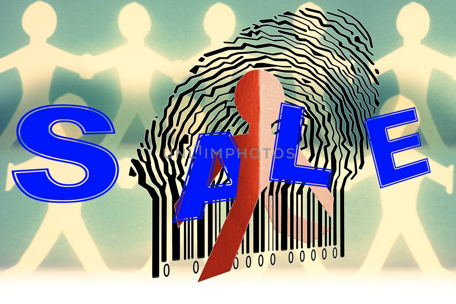 Paperman coming out of a bar code with Sale Word