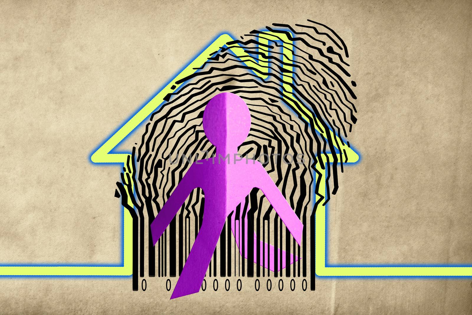 Paperman coming out of a bar code with Home Symbol