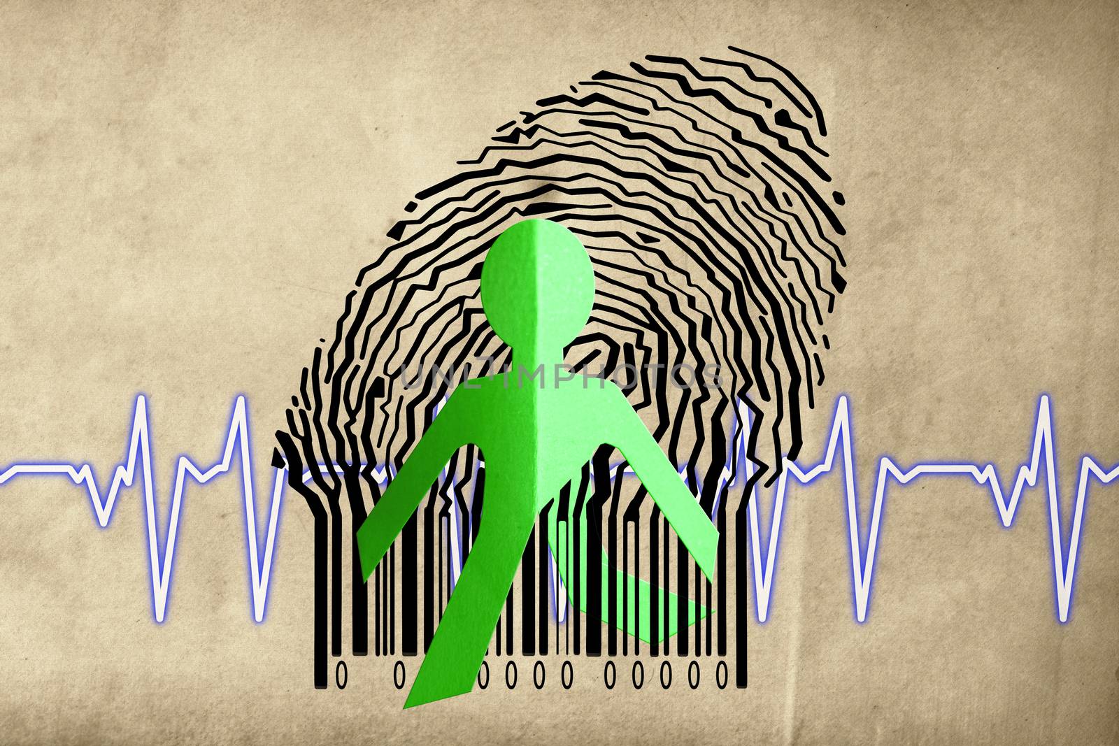 Paperman coming out of a bar code with cardiogram by yands