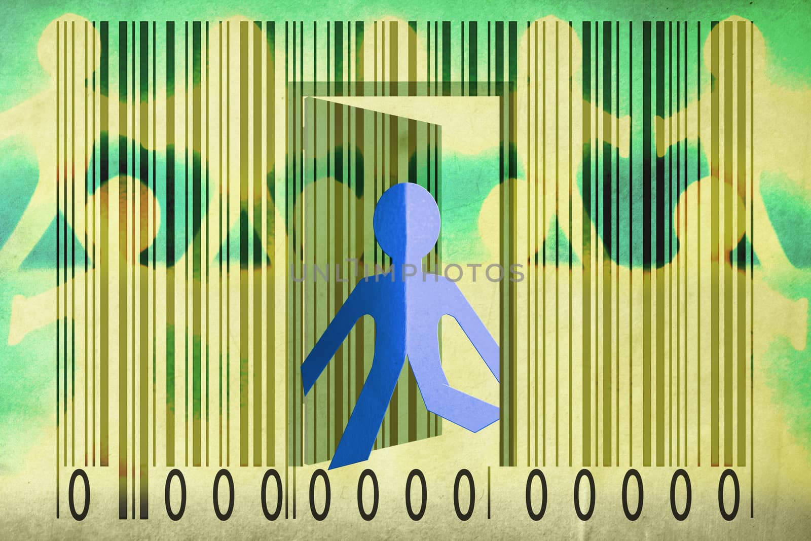 Paperman coming out of a bar code to go out