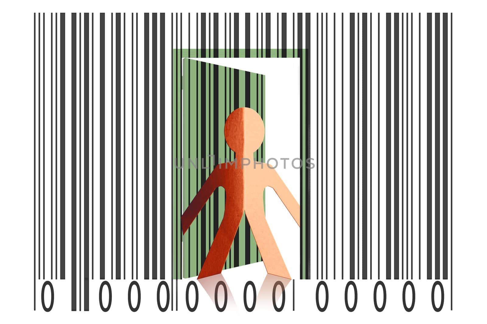 Paperman coming out of a bar code to go out