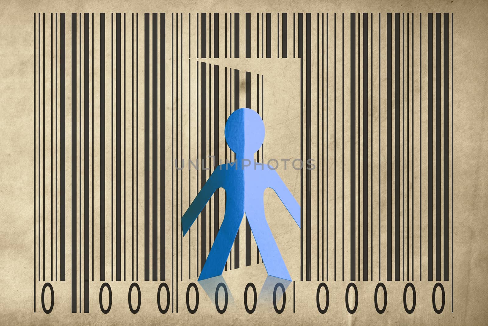 Paperman coming out of a bar code to go out