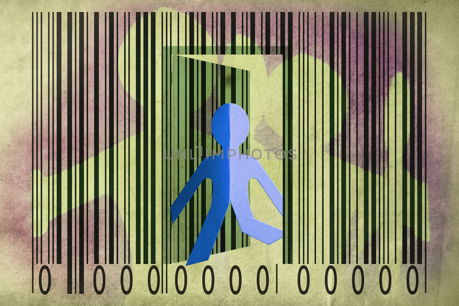 Paperman coming out of a bar code to go out