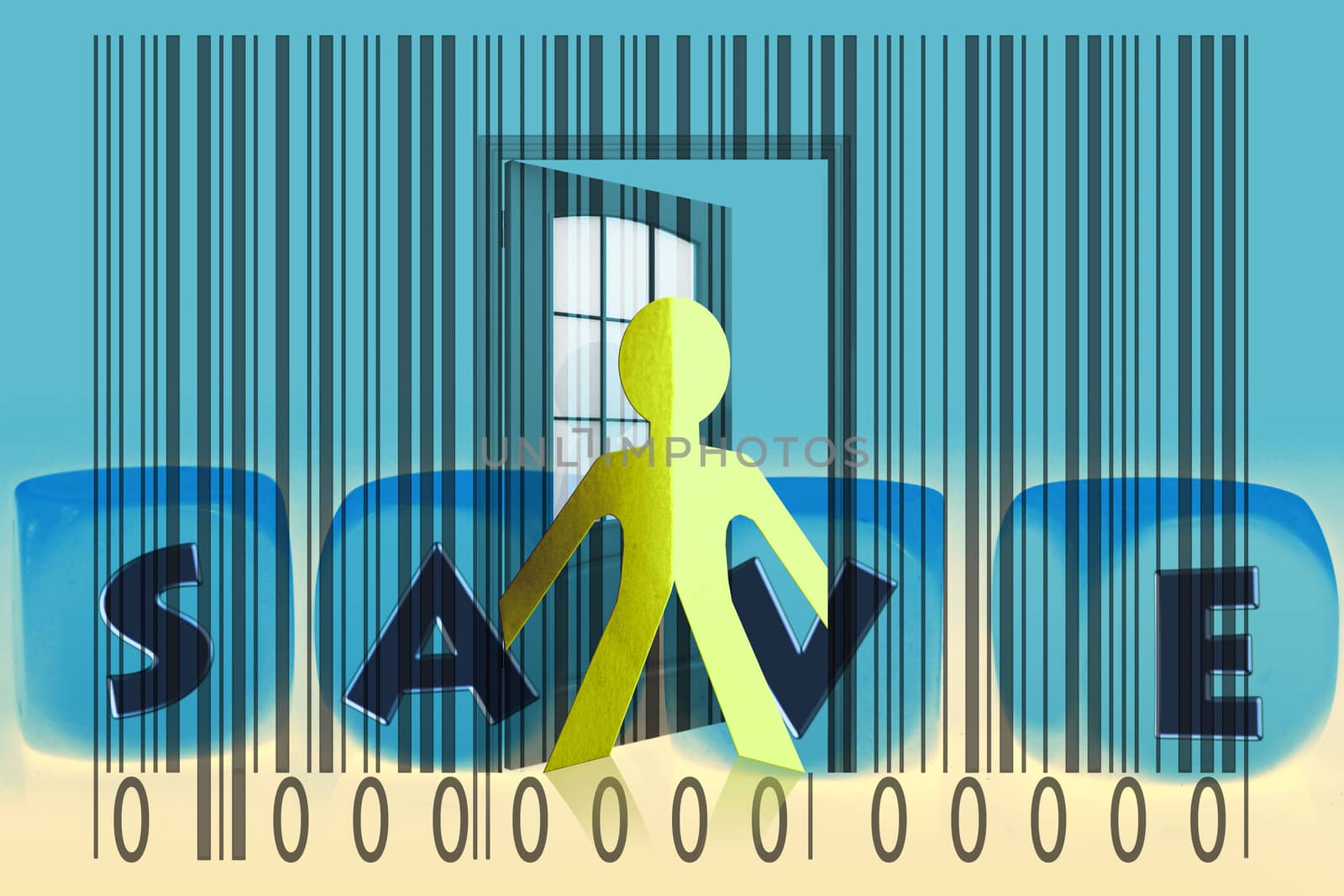 Paperman coming out of a bar code with Save word by yands