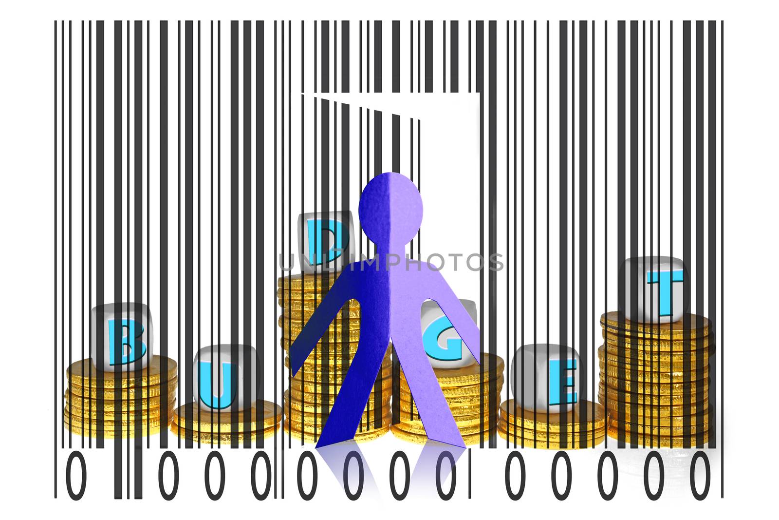 Paperman coming out of a bar code with Budget word by yands