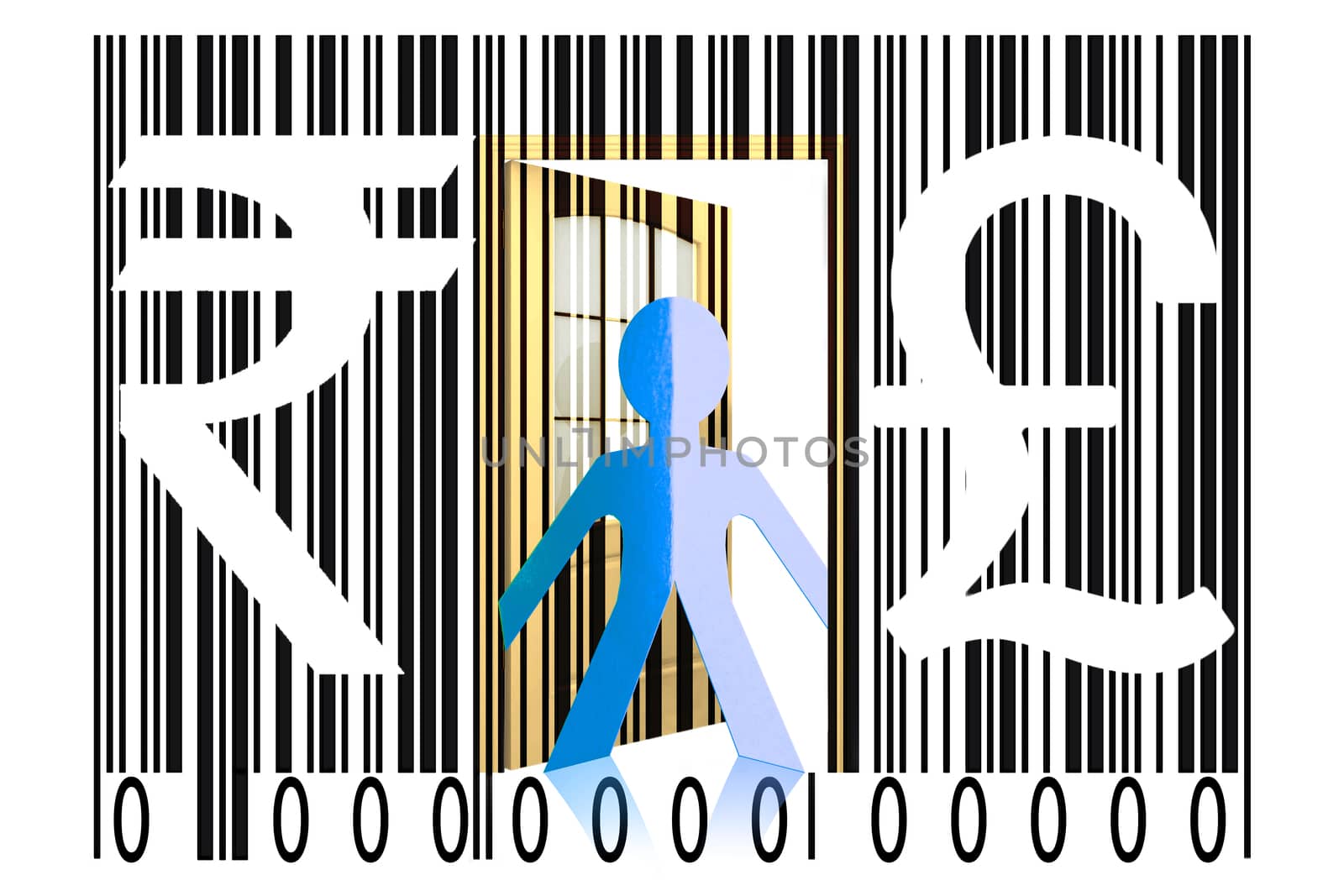 Paperman coming out of a bar code with Rupee and Pound Signs by yands