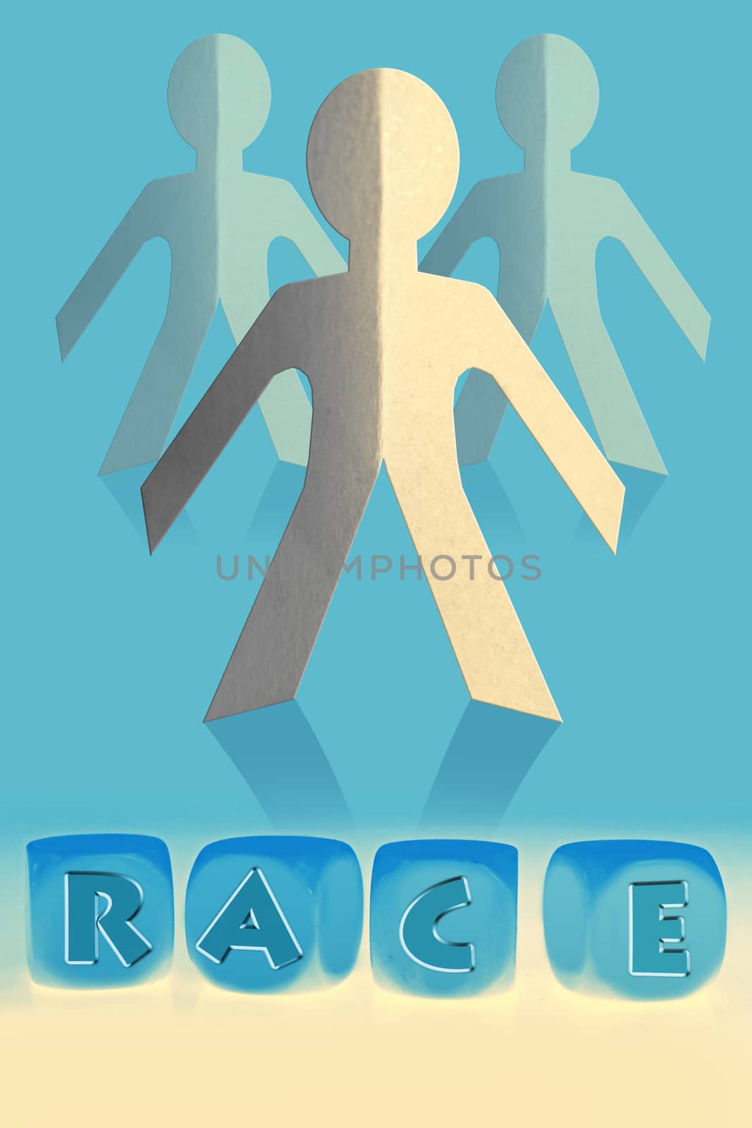 word race on cubes in front of Paper Man