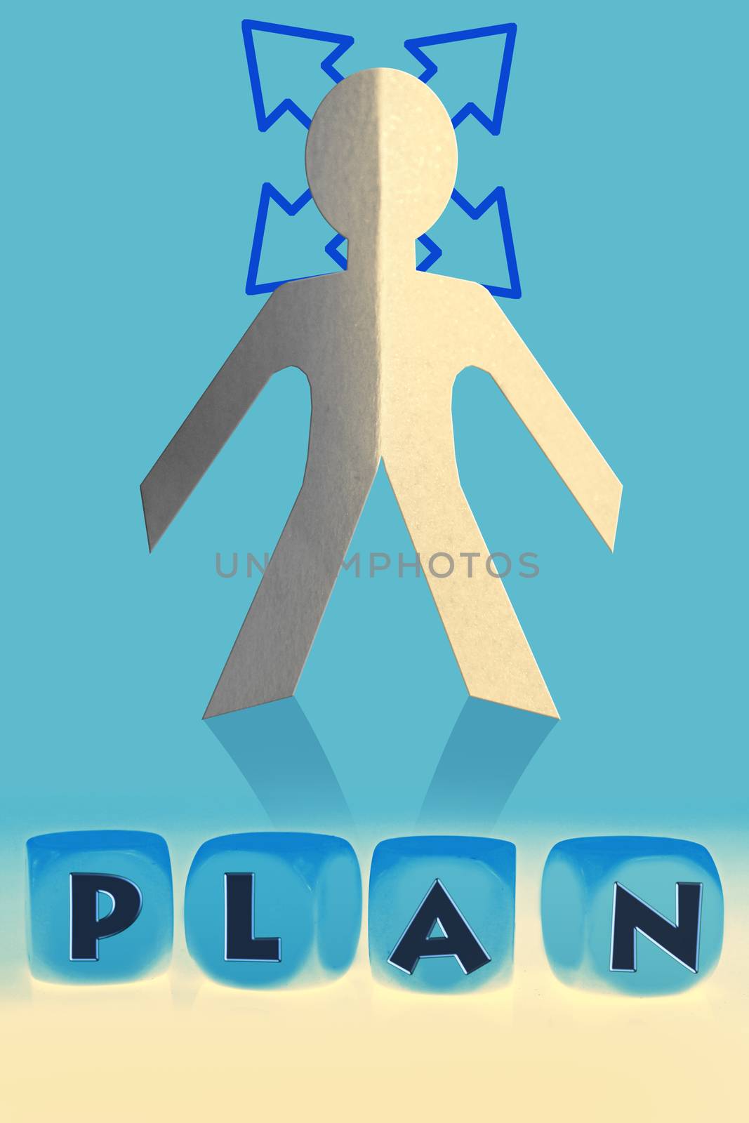 word Plan on cubes in front of paper man