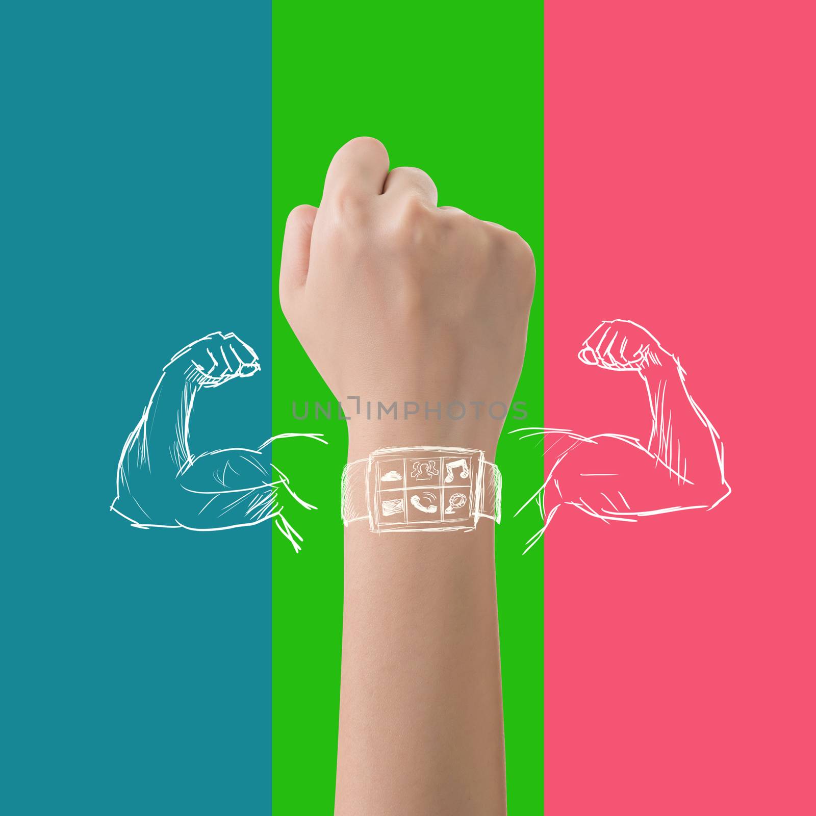 Smart watch power concept with strong muscle.