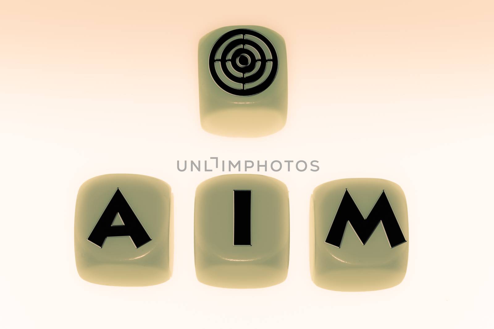 aim symbol with word AIM on cubes by yands