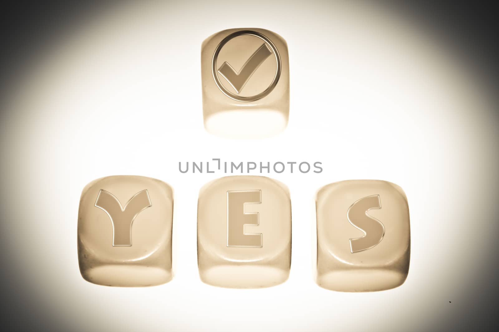Yes symbol with word YES on cubes