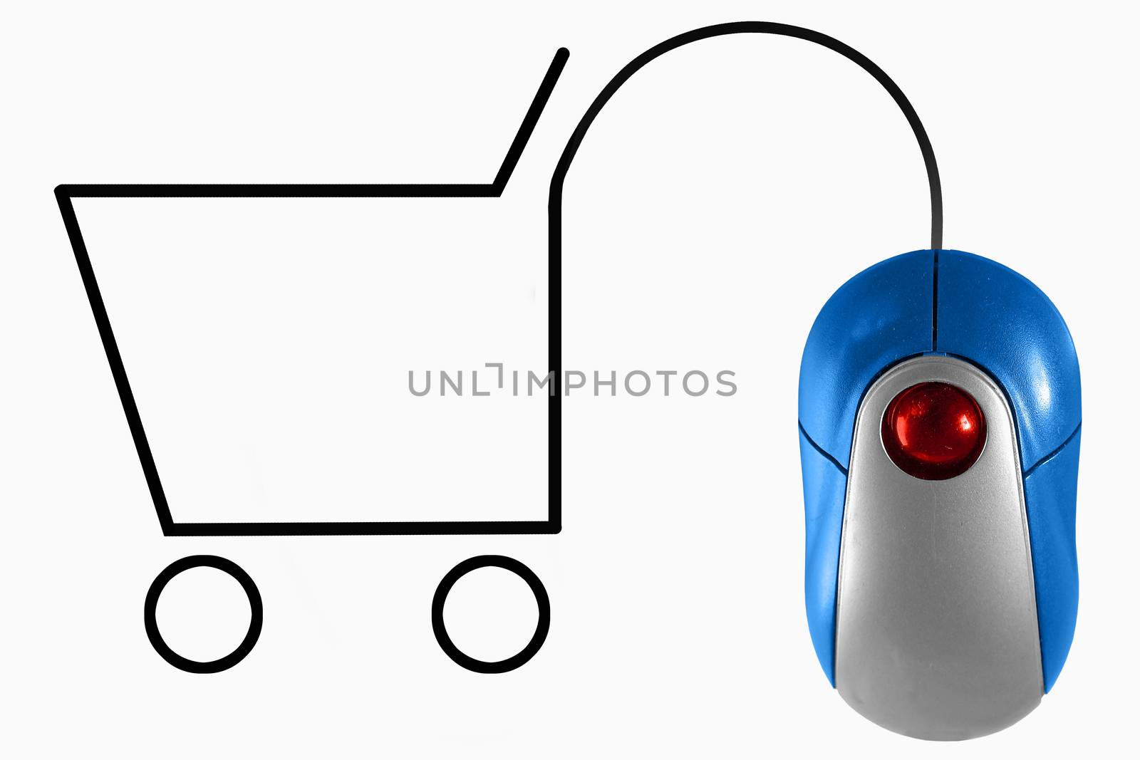 Shopping cart depicted by computer mouse cable by yands