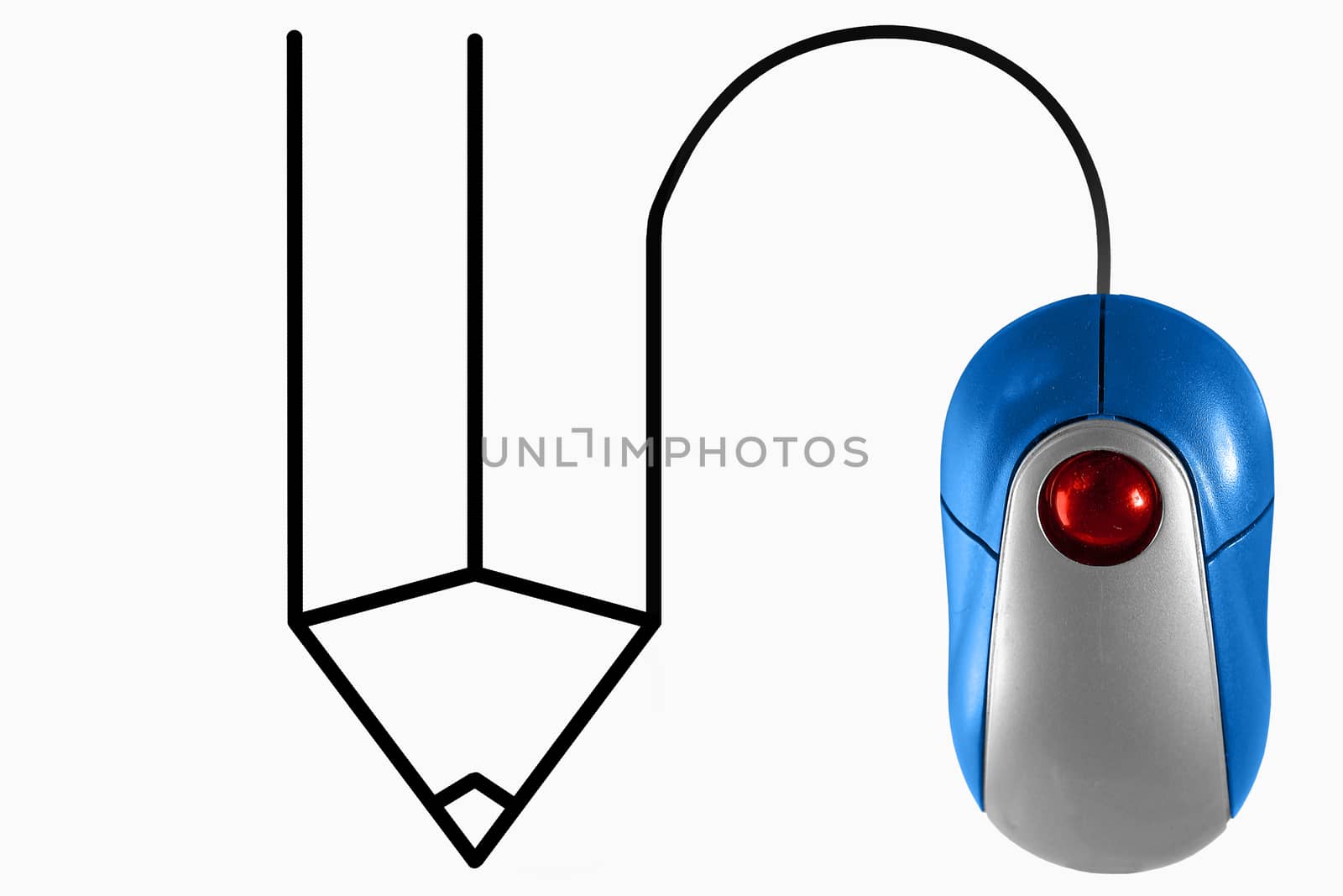 Pencil depicted by computer mouse cable by yands