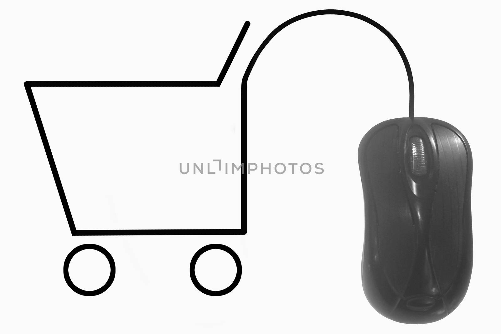 Shopping cart depicted by computer mouse cable by yands