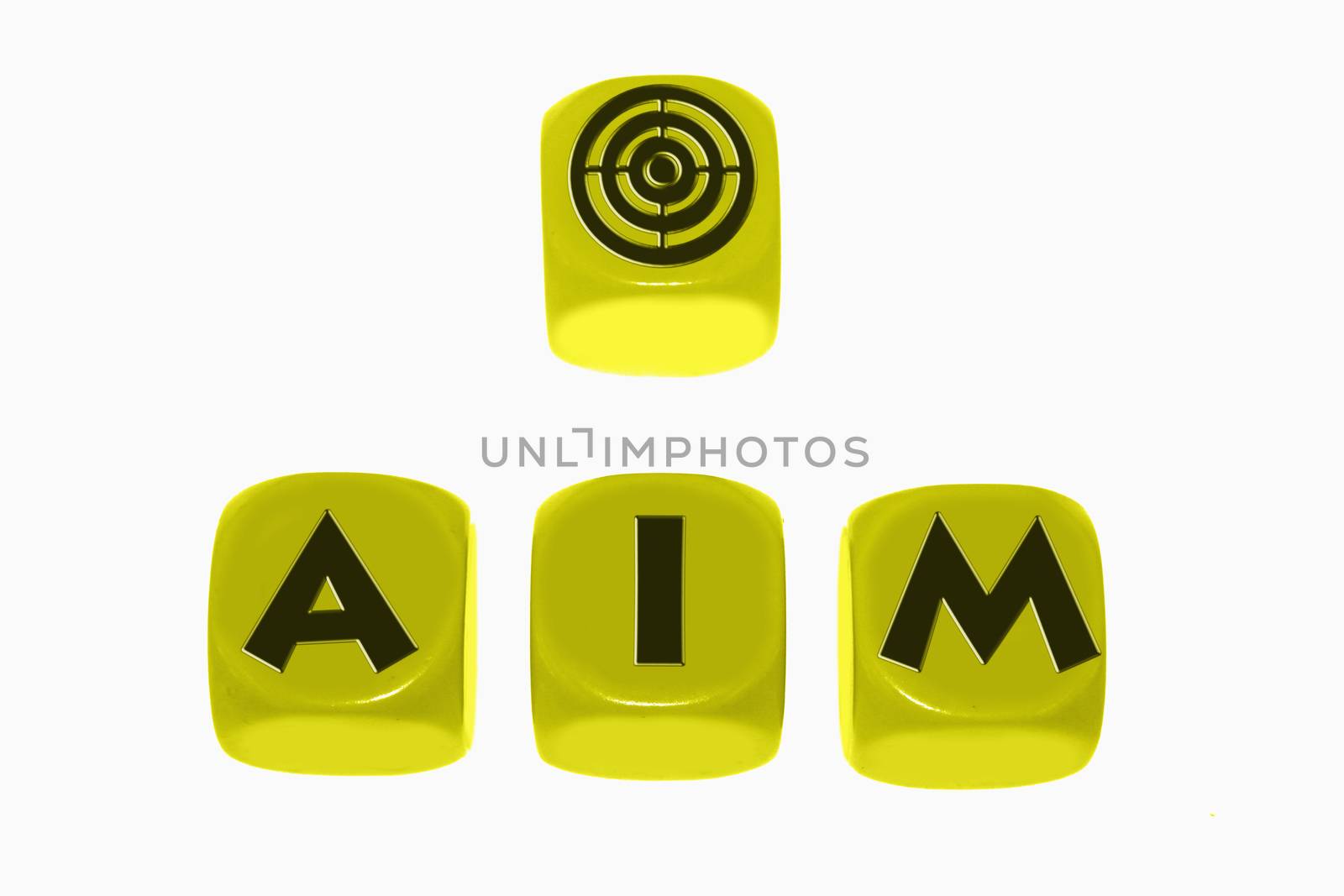aim symbol with word AIM on cubes by yands