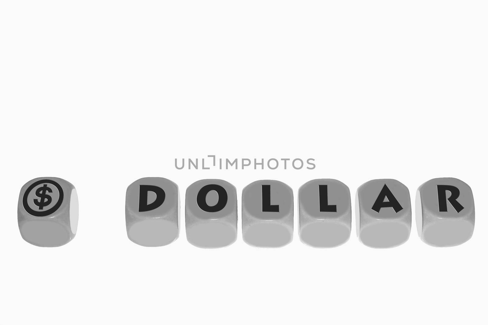 DOLLAR symbol with word DOLLAR on cubes