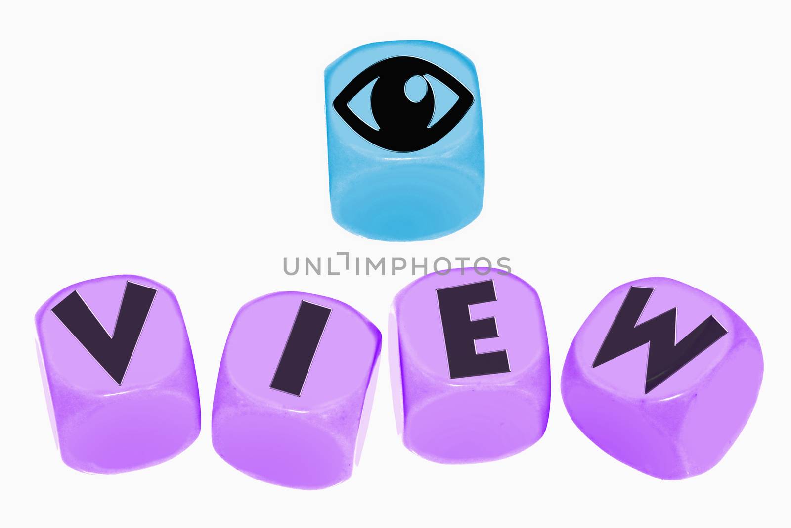 word VIEW on cubes