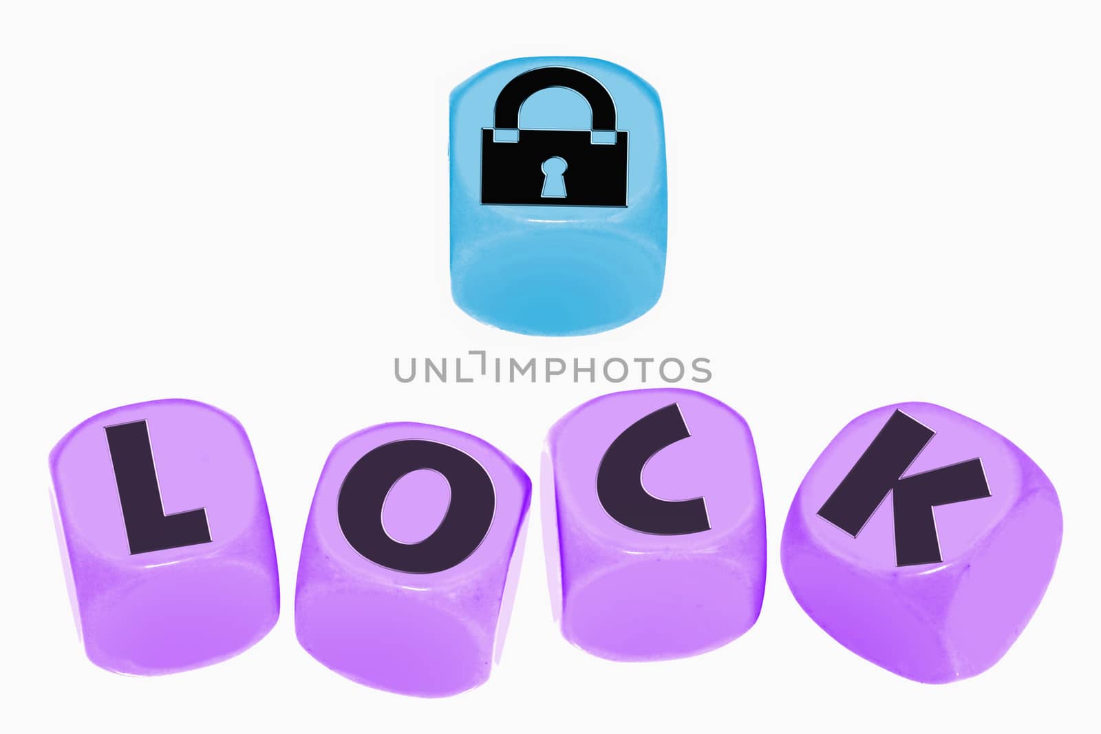 word LOCK on cubes