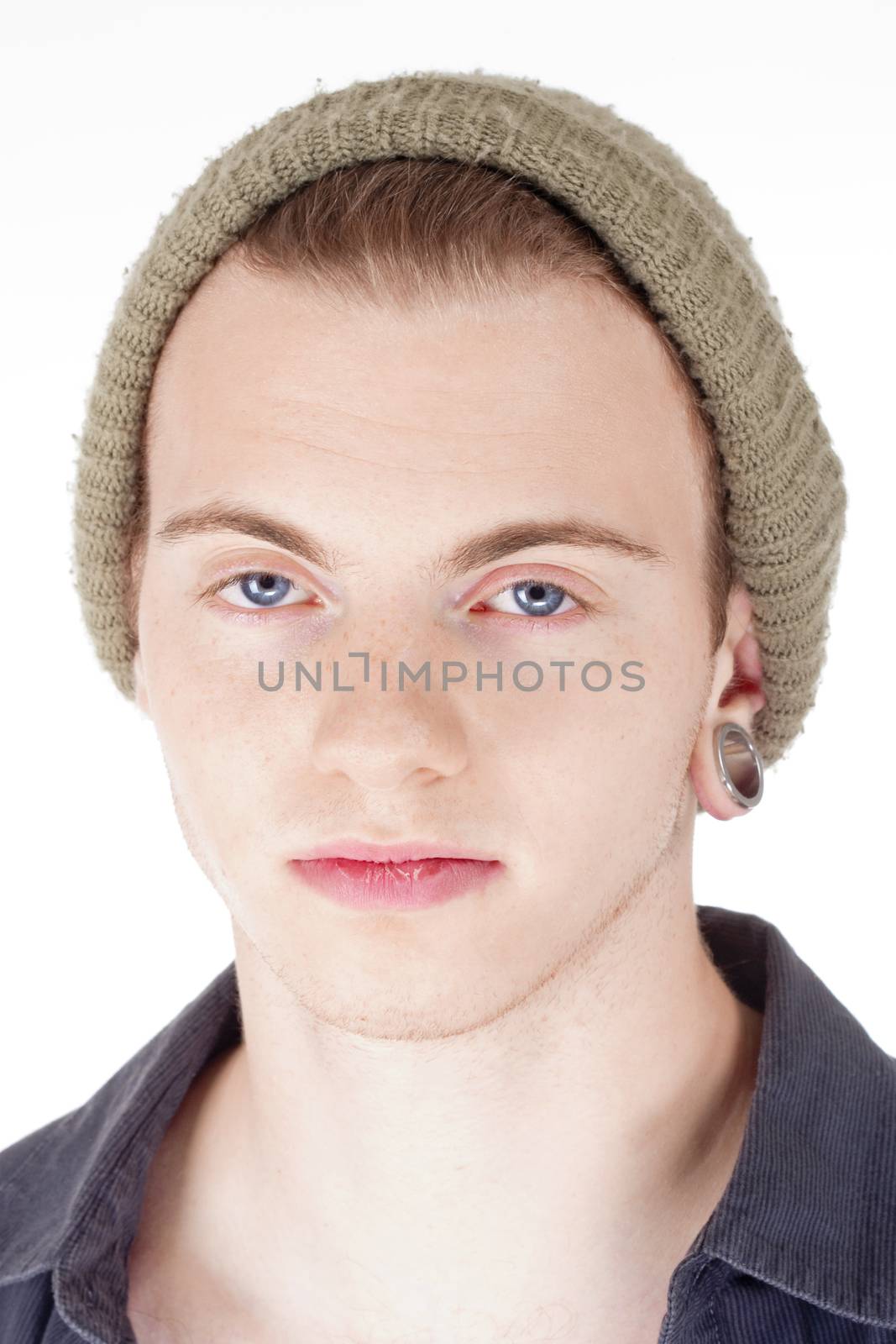 Portrait of a Teenage Boy with Cap - Isolated on White