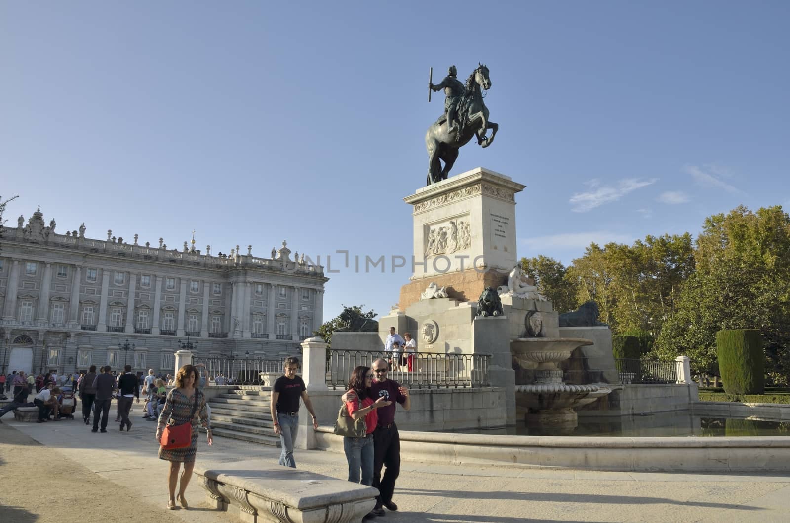 Western side of the Plaza of Oriente, chaired by the Royal Palace in Madrid, Spain.
