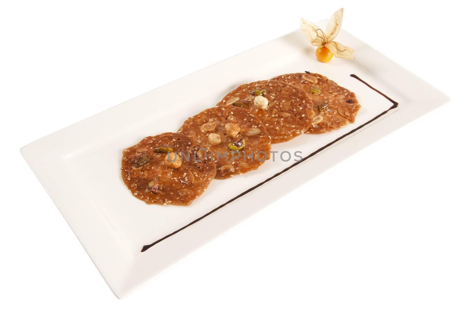 Tasty and beautiful food in a restaurant on a white background