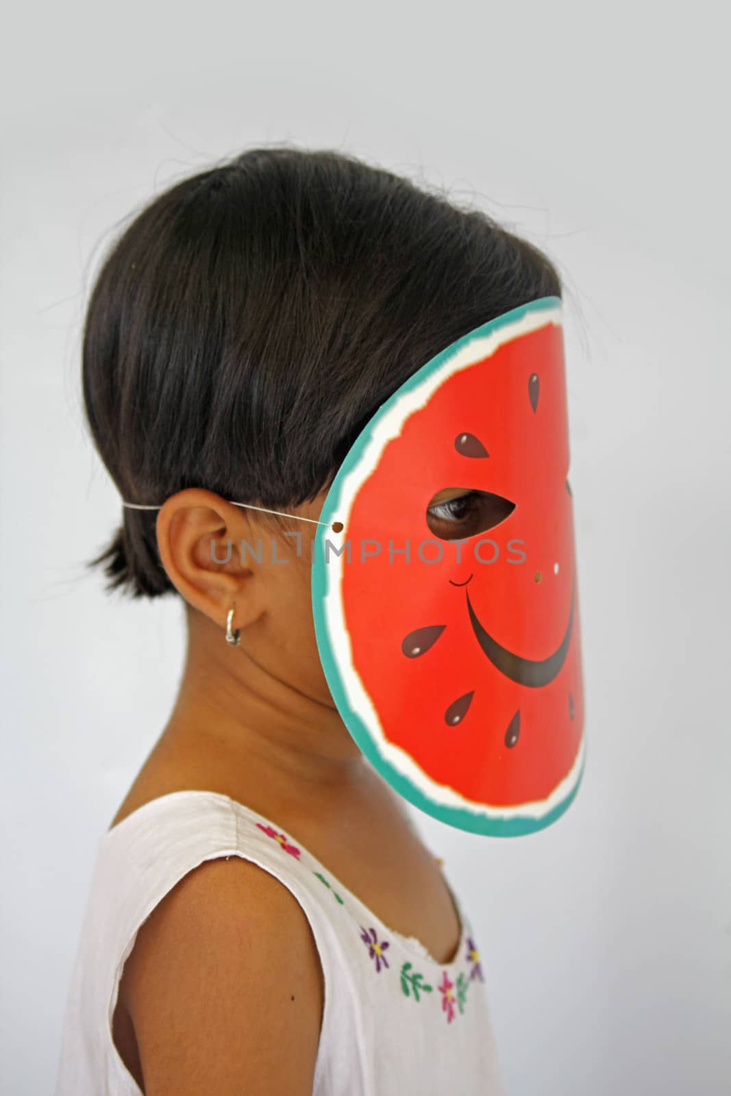 watermelon paper mask on girl face