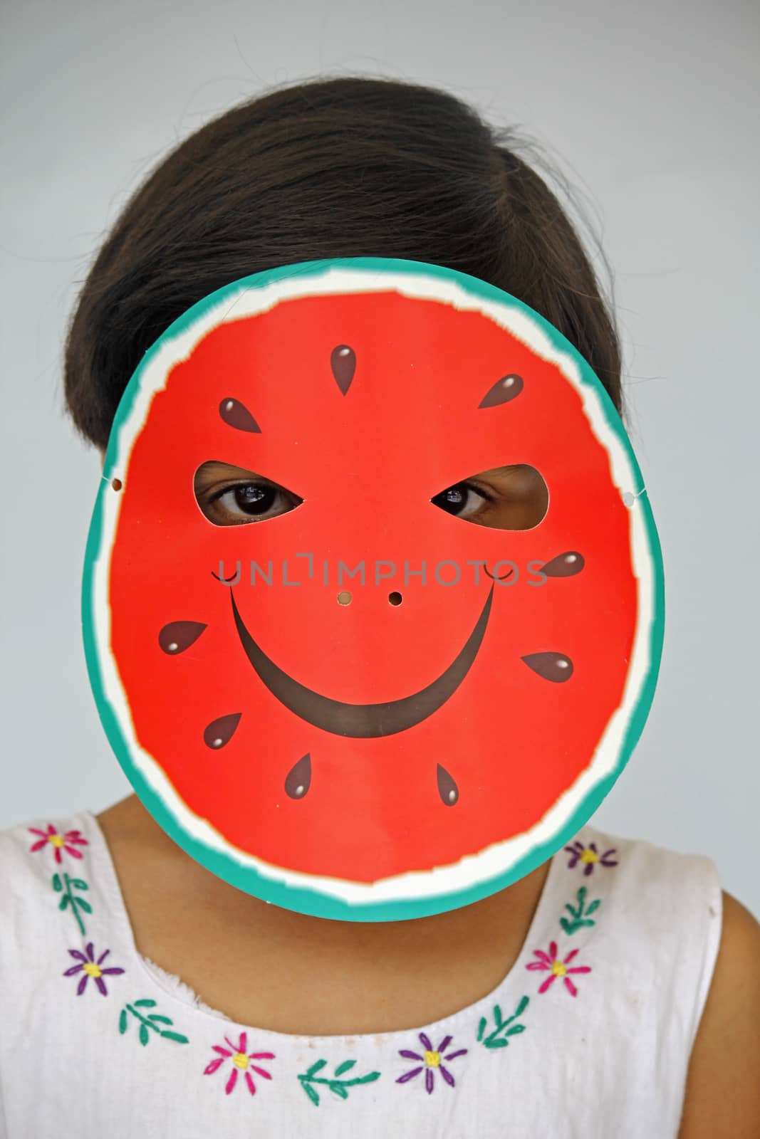 watermelon paper mask on girl face