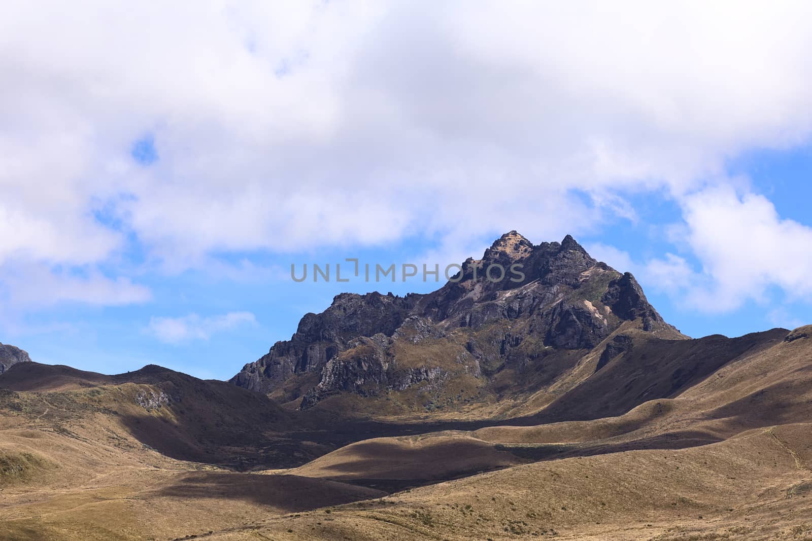Ruku Pichincha mountain along the Western edge of Quito, Ecuador. The TeleferiQo cablecar goes up to the Cruz Loma lookout on the Pichincha mountain complex from where there is a hiking trail to the peak.
