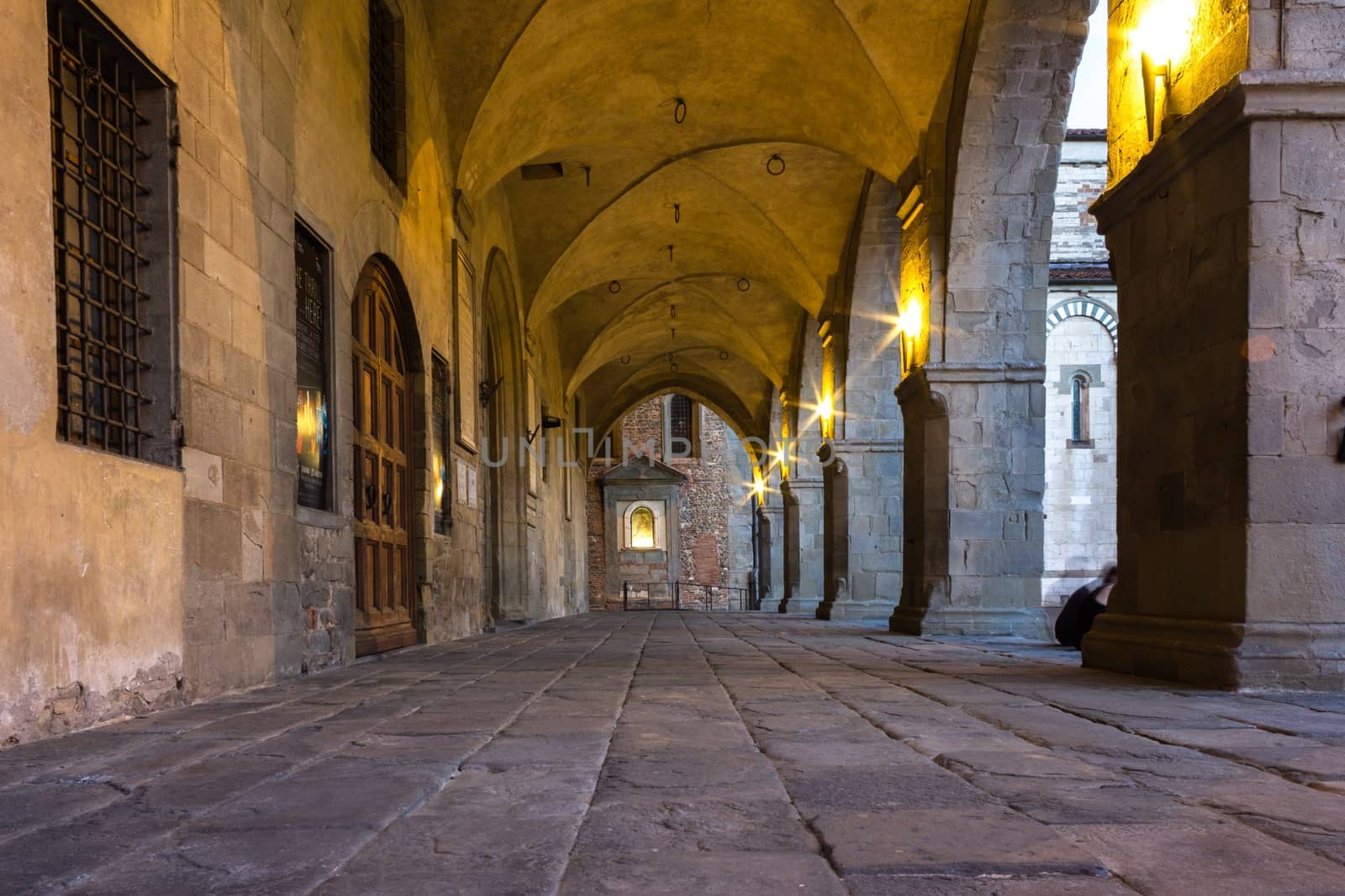 medieval portico, with vaulted ceilings, historic building in Pistoia 