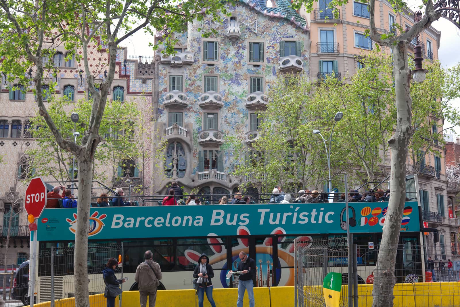 BARCELONA - APRIL 14: The facade of the house Casa Battlo (also could the house of bones) designed by Antoni Gaudi with his famous expressionistic style on April 14, 2012 in Barcelona, Spain