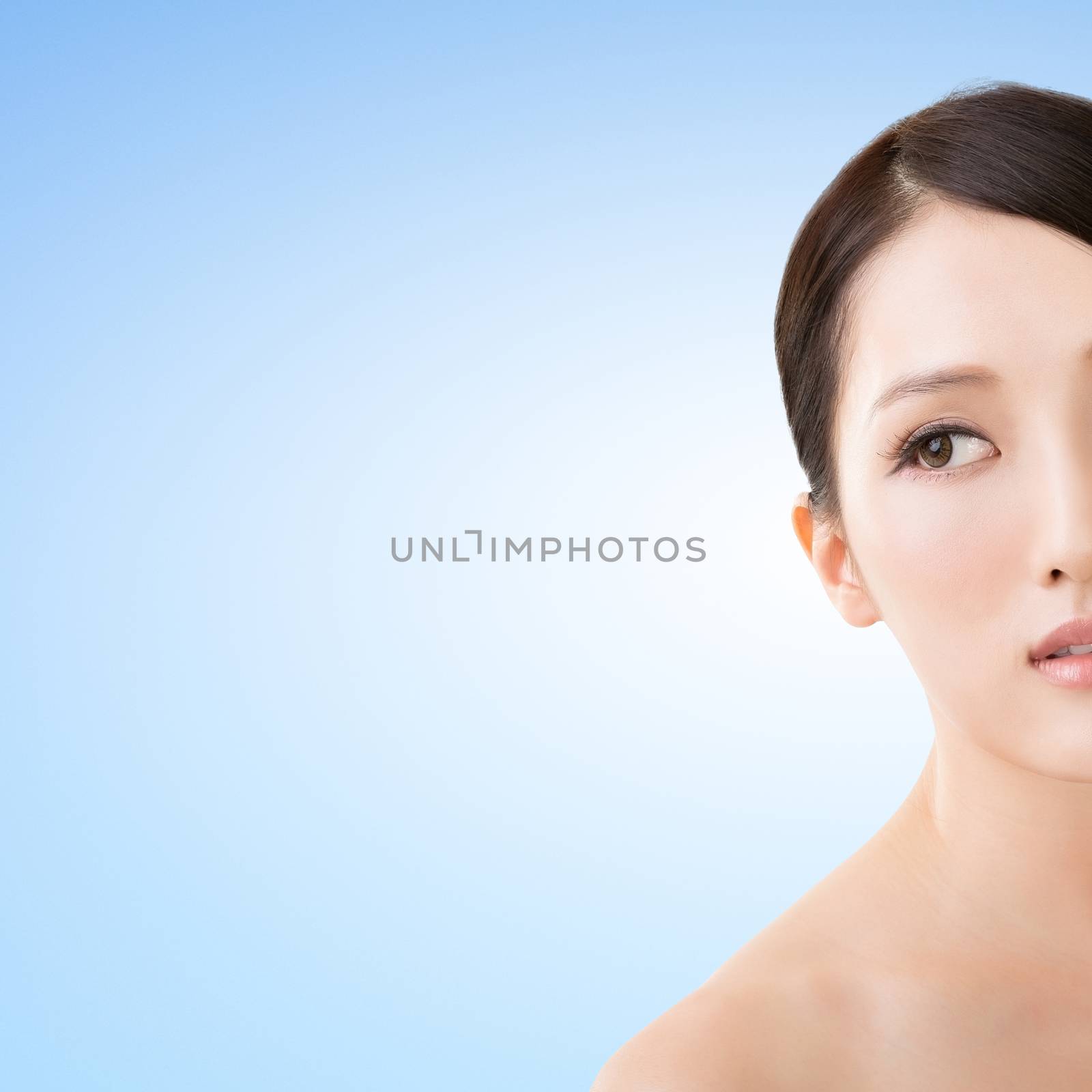 Asian beauty face closeup portrait with clean and fresh elegant lady.