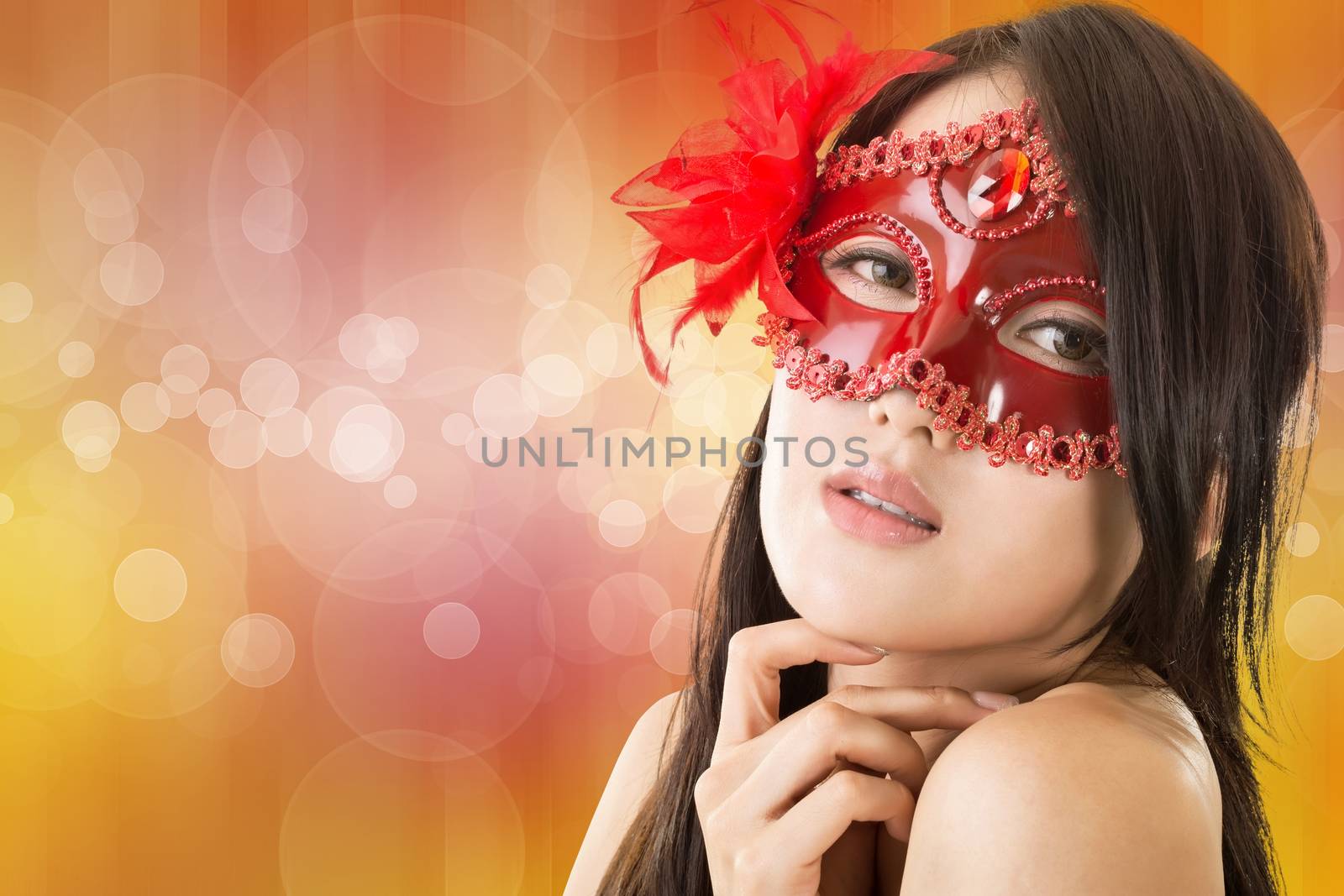 beautiful woman in a carnival mask by elwynn