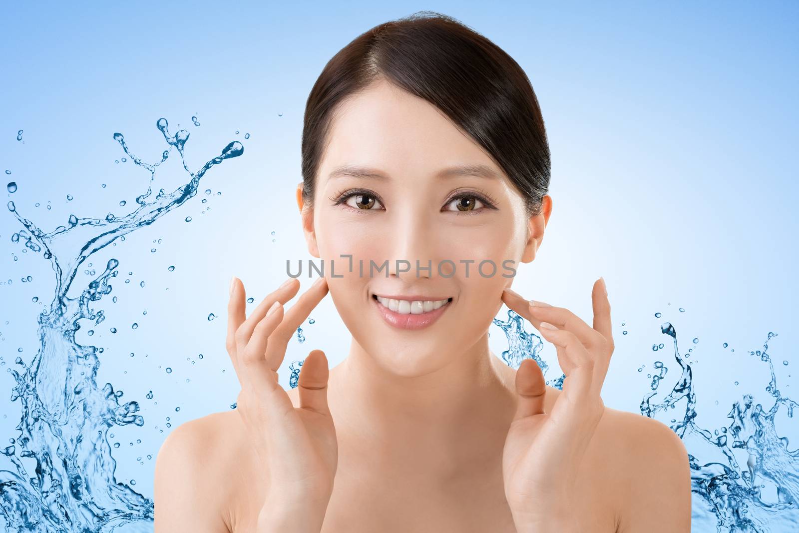 Asian beauty face closeup portrait with clean and fresh elegant lady.