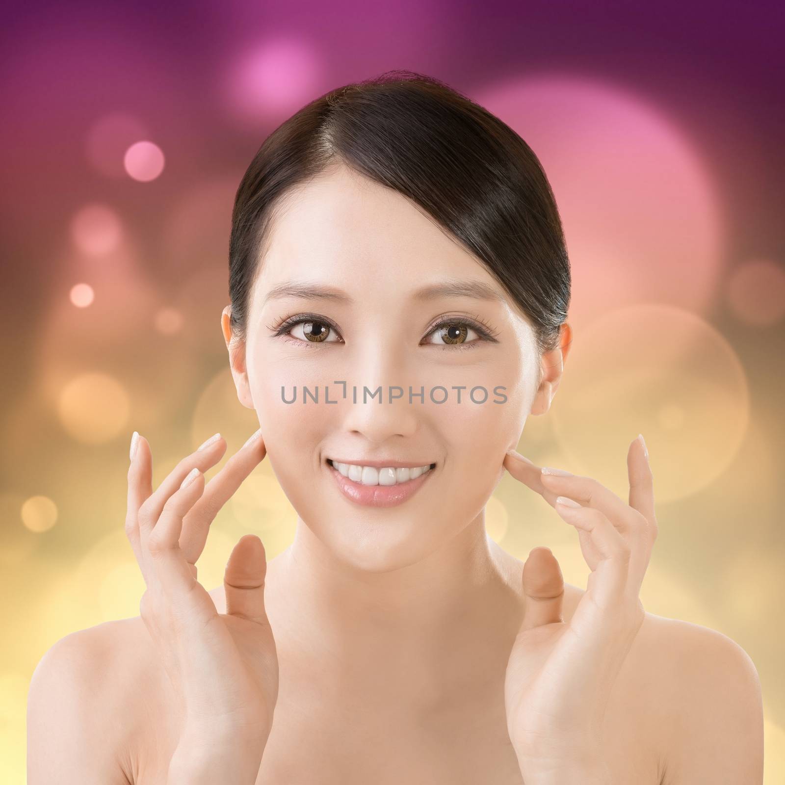 Asian beauty face closeup portrait with clean and fresh elegant lady.
