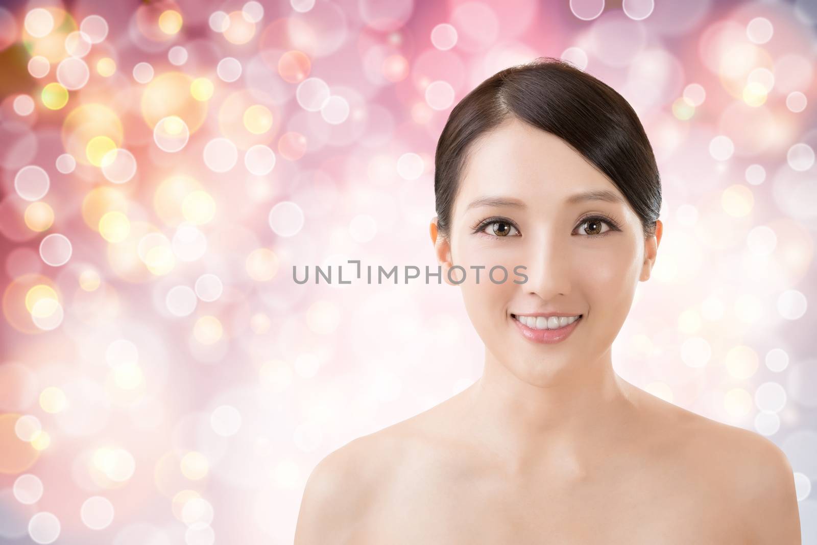 Asian beauty face closeup portrait with clean and fresh elegant lady.