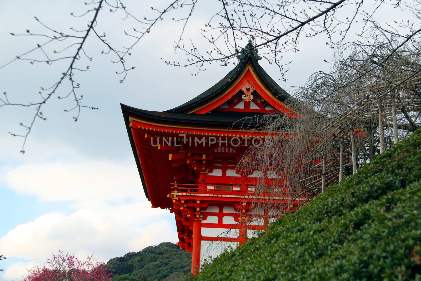 Photo shows details of old Japanese temple.