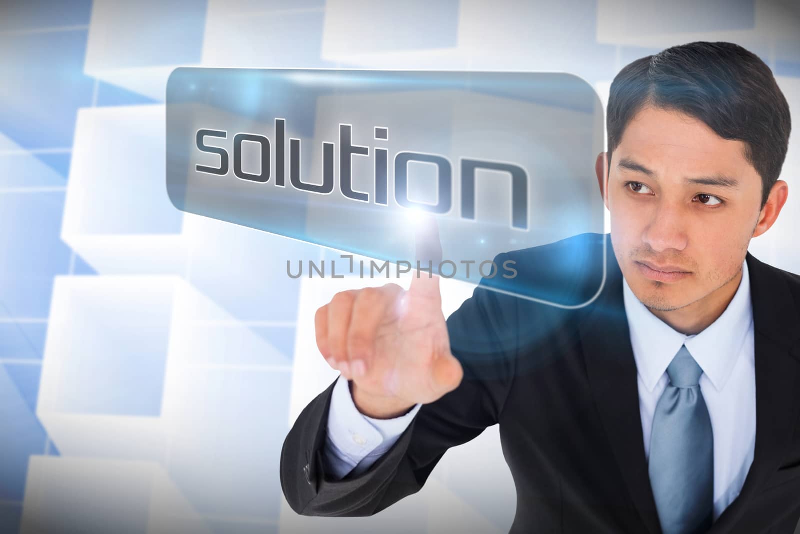 Businessman pointing to word solution by Wavebreakmedia