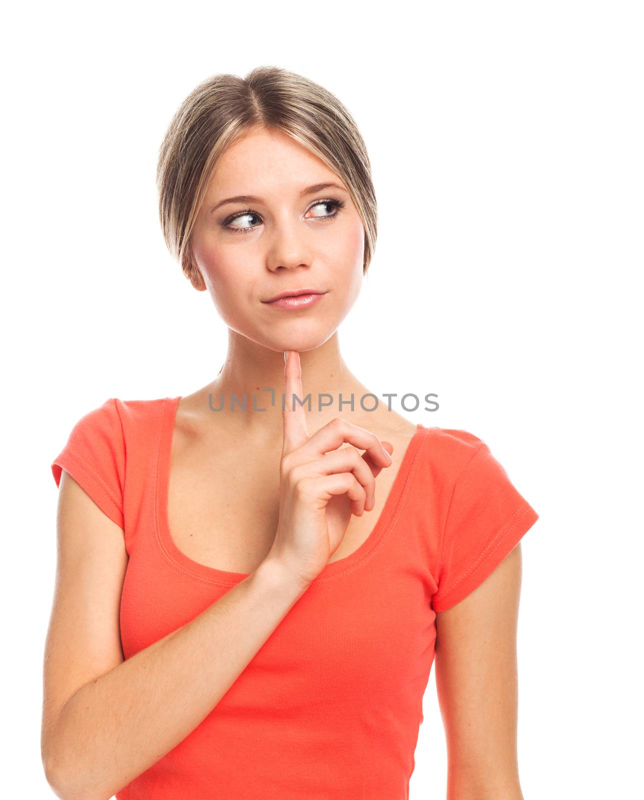 Young woman thinking and looking at something